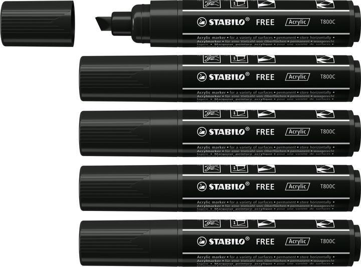 Produktbild STABILO Acrylmarker - FREE Acrylic - T800C Keilspitze 4-10mm - Einzelstift - schwarz (Schwarz, 10 mm, 1 x)