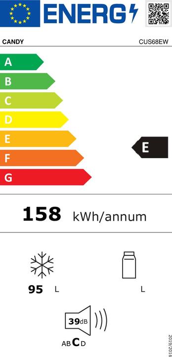 Energie-Label Candy CUS68EW Statischer aufrechter Gefrierschrank mit 3 Schubladen (Einbau, 95 l)