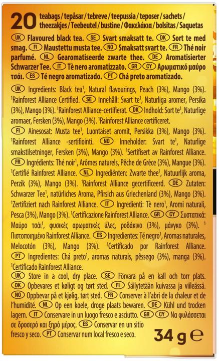 Valeurs nutritives et ingrédients Lipton Pêche et mangue (34 g)