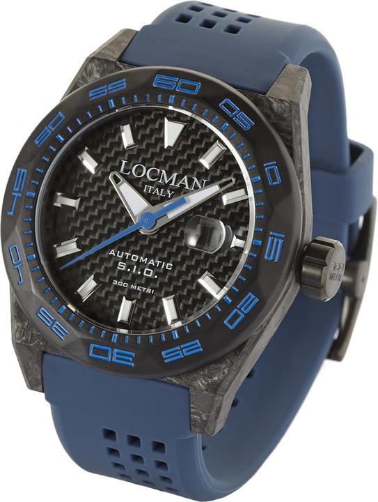 Immagine prodotto Locman Italia Orologio da uomo Stealth Carbon Automatic nero/blu Ref. 0216 (Orologio da polso analogico, 46 mm)