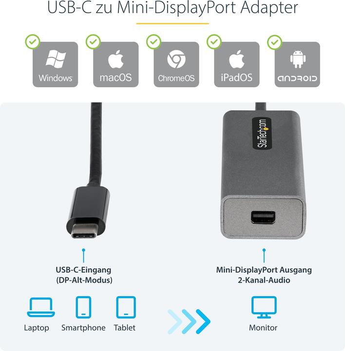 Actual product image StarTech USB C to mDP Adapter (USB-C, 30.60 cm)
