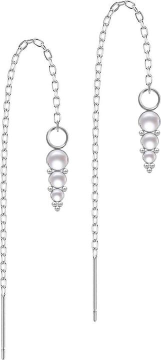 Image du produit Star Piercing Ohrstecker silber freifallende Kette drei Perlen weiss mit Kugeln (sans laiton, Acier chirurgical 316L)