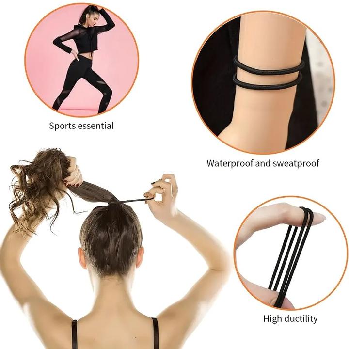 Actual product image ASMI 50 Stück elastische Haargummis Schwarz (Hair tie)