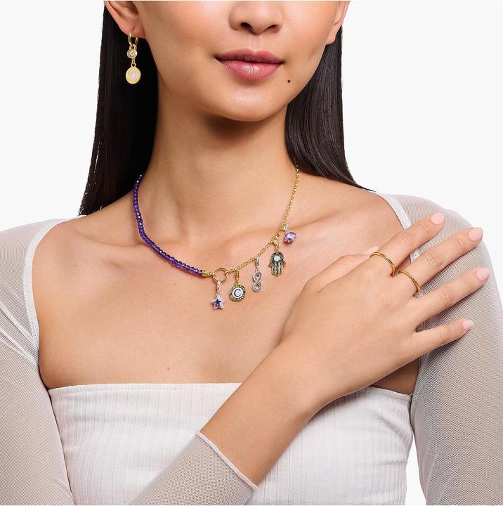 Produktbild Thomas Sabo Member Charm Halskette mit Gliedern und imitiertem Amethyst vergoldet (Silber, Emaille, 37 cm)
