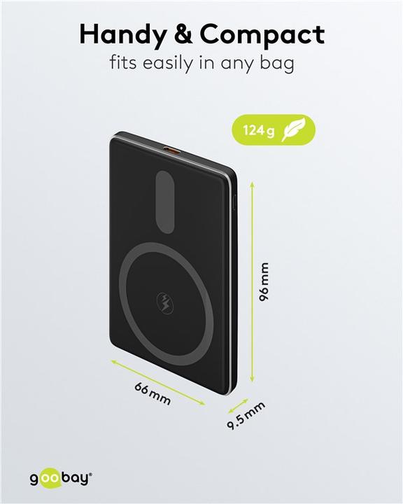 Actual product image Goobay Magnetic wireless powerbank 5,000 mAh (5000 mAh, 15 W)