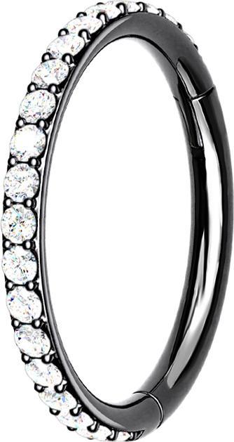 Star Piercing Micro Segmentring klappbar schwarz seitlich Kristalle silber (ohne Messing, Chirurgenstahl 316L)