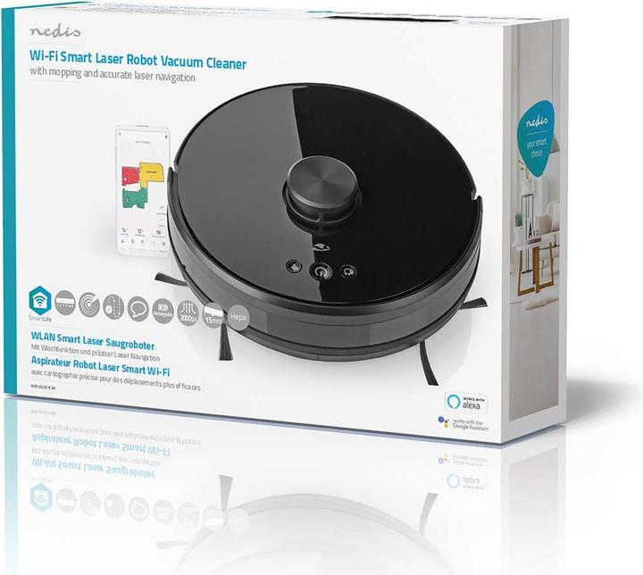 Nedis WIFIVCL001CBK- Robotický Vysavač | Laserová navigace | Wi-Fi | Kapacita Sběrné Nádrže: 0.6 l (Vacuum mopping robot)