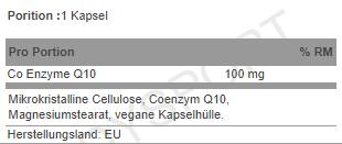 Valeurs nutritives et ingrédients Alpine Labs Coenzyme Q10 (60 pièce(s), Capsules)