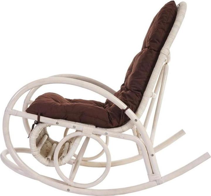 Immagine prodotto Swisshandel24 Sedia a dondolo, Poltrona in rattan, bianco - cuscino marrone