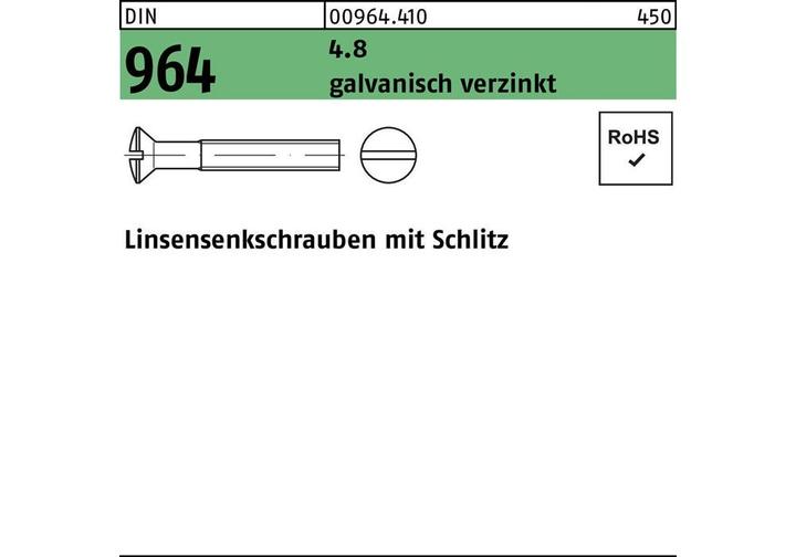 Produktbild Linsensenkschraube DIN 964 Schlitz M 3 x 10 4.8 galvanisch verzinkt (200 Schrauben pro Stück)