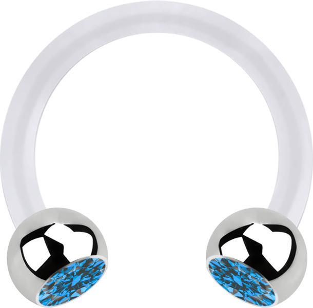 Star Piercing Micro Circular Barbell transparent mit zwei Kugeln silber Kristall hellblau (Chirurgenstahl 316L, Bioflex, ohne Messing)