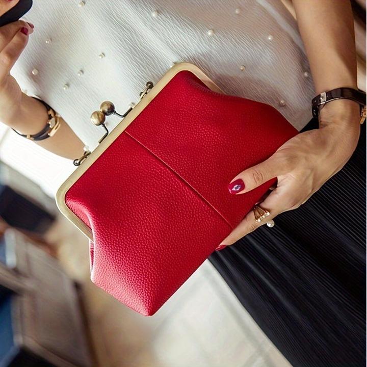 Produktbild Only-Bags.Store Mode Kette Dekor Schulter Crossbody Tasche Vintage Solid Farbe Clip Handtasche