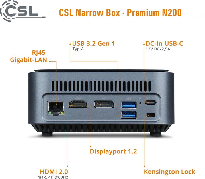 Produktbild CSL Mini-PC Narrow Box Premium (Intel N200, 8 GB, 4000 GB, Intel UHD Graphics)