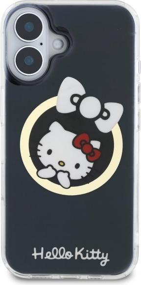 Immagine prodotto Hello Kitty HKHMP16SHFLBK Custodia rigida per iPhone 16 6,1" in pelle nera IML Fun bow Magsafe (Apple iPhone 16)