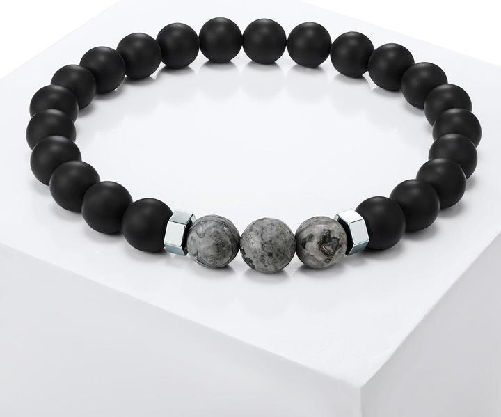 Produktbild True Rebels Herren Edelstahl Achat silber 20,5 cm - 11924 (20.50 cm, Edelstahl)