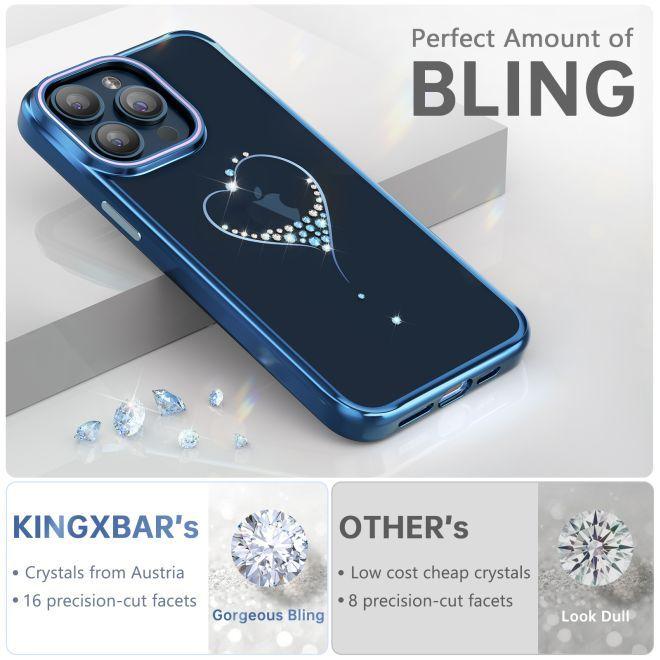 Image du produit Kingxbar Coque en silicone Wish Series avec cristaux pour iPhone 15 - bleu (Apple iPhone 15)