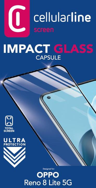 Actual product image Cellularline Impact Glass Capsule - Oppo Reno 8 Lite 5G Edge-to-Edge Resistant Tempered Glass (1 Piece, Oppo Reno 8 Lite 5G)