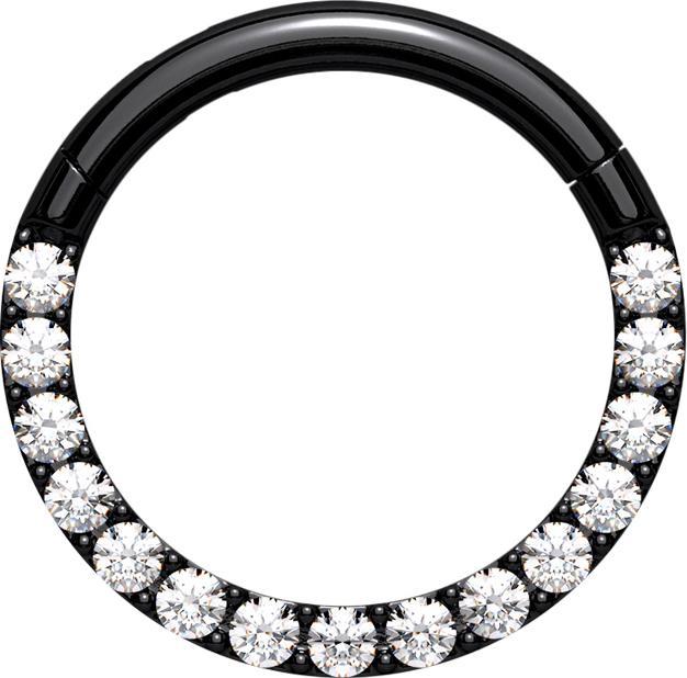 Star Piercing Segmentring klappbar schwarz front Kristalle silber (Chirurgenstahl 316L, ohne Messing)