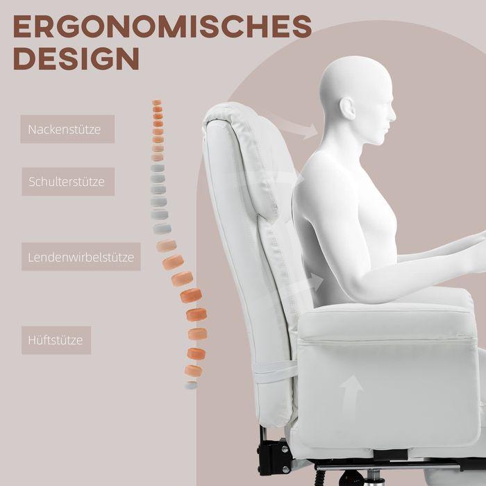 Actual product image Swisshandel24 Bürostuhl, Ergonomisch Schreibtischstuhl mit Liegefunktion, Lendenkissen, Weiss