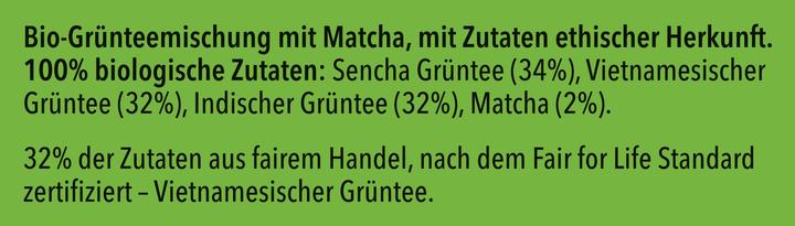 Valeurs nutritives et ingrédients Pukka Thé vert Matcha (30 g)