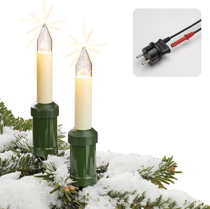Image du produit Hellum Guirlande lumineuse bougie à tige 30 bougies claires pour l'extérieur tige/câble vert 32m ivoire (32 m)