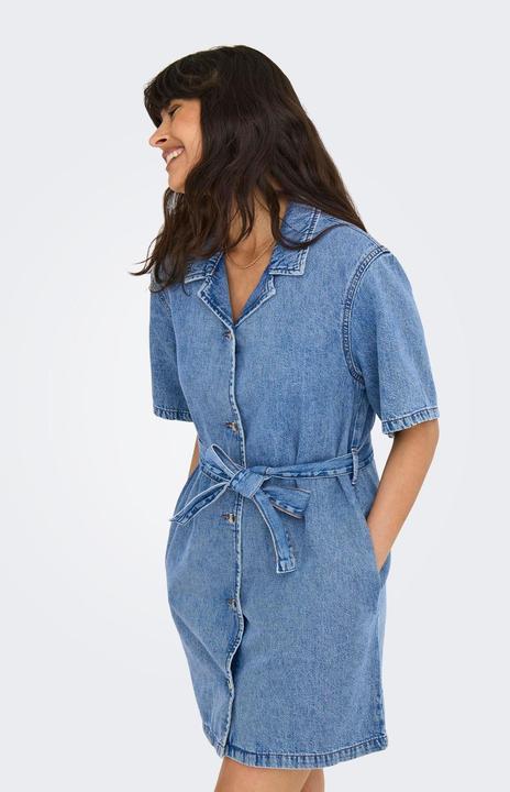 Produktbild Only Normal geschnitten V-Ausschnitt Kastige Ärmel Kurzes Kleid Jeanskleid (L)
