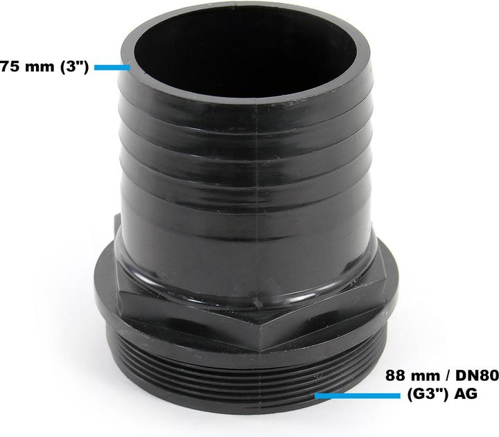 Produktbild XPOtool Schlauchtülle Ø75mm (3") Kunststoff 88mm DN80 (G3") AG Ersatzteil Tauchpumpe (Schmutzwasserpumpe)