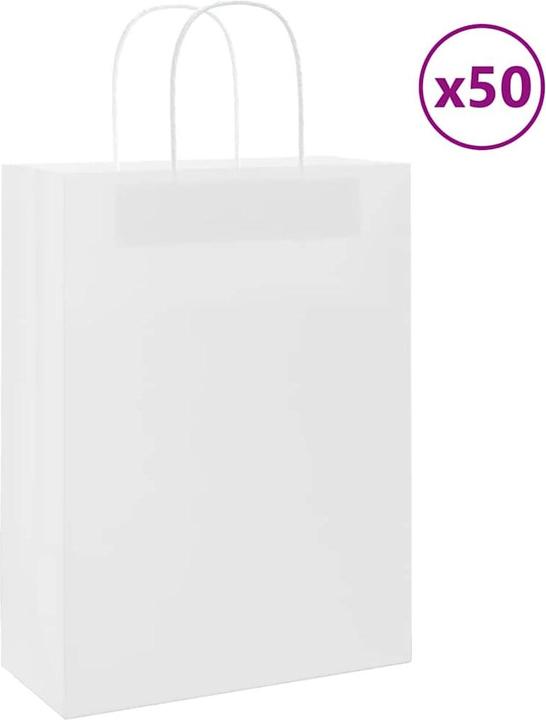 Produktbild VidaXL Kraftpapiertüten 50 Stk. mit Henkel Weiss 26x12x35 cm Papiertüte (Geschenktüte, 50 x)