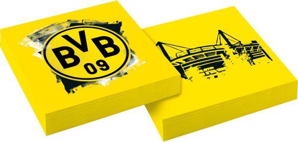 Produktbild Magni Amscan 9908528 - Servietten BVB, 20 Stück, Grösse 33 x 33 cm, Borussia Dortmund, Mundtuch, Einweg (10 x, 33 x 33 cm)
