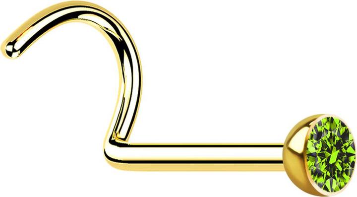 Produktbild Star Piercing Nasenstecker gebogen vergoldet mit Kristall hellgrün (ohne Messing, Chirurgenstahl 316L)