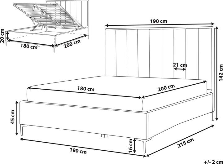 Produktbild Beliani Polsterbett Samtstoff grau mit Bettkasten hochklappbar 180 x 200 cm SEZANNE (180 x 200 cm)