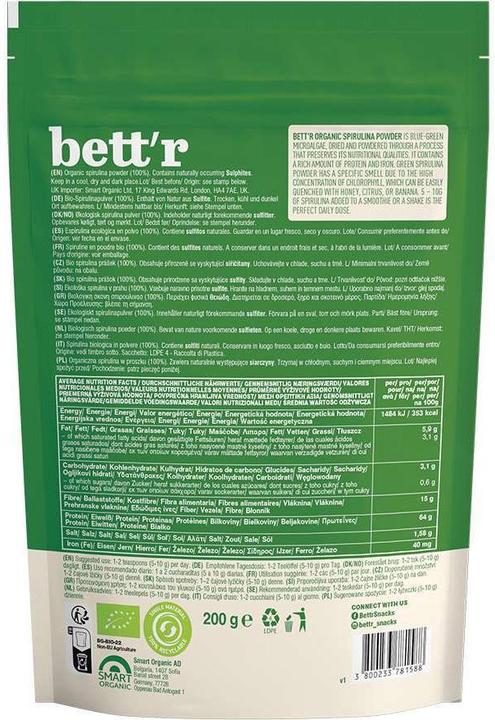 Nährwerte und Zutaten Bett'r Spirulina (1 Stück, Pulver, 200 g)