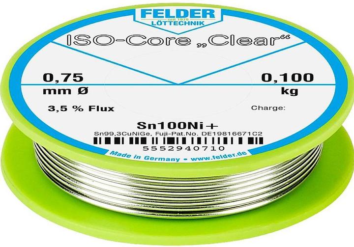 Immagine prodotto Felder Lottechnik ISO-Core Clear Sn100Ni+, 0,10 kg, 0,75 mm (Kit bobina di saldatura)