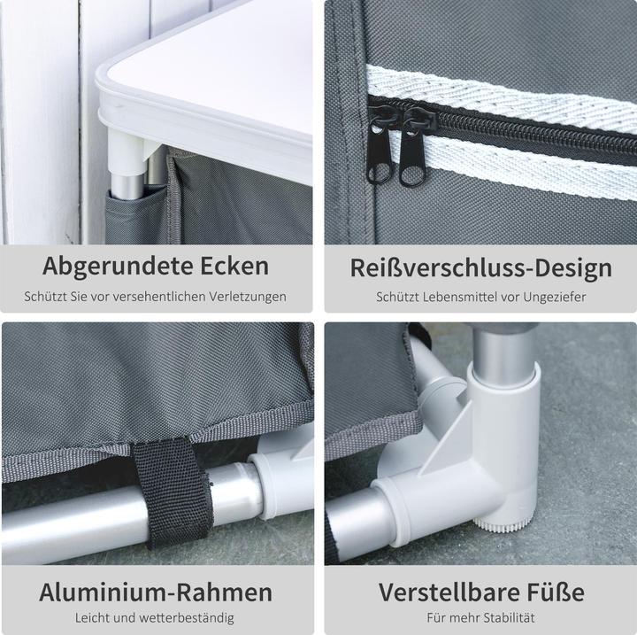 Produktbild Outsunny 2in1Campingtisch mit Arbeitsplatte und Fächern