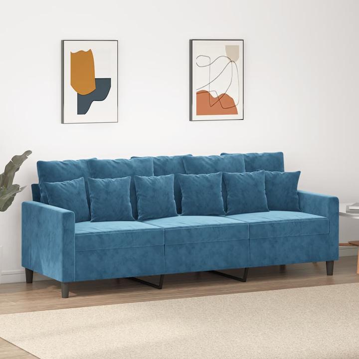 Produktbild VidaXL 3-Sitzer-Sofa Blau 180 cm Samt,Farbe: Blau,Material: Samt (3-Sitzer)