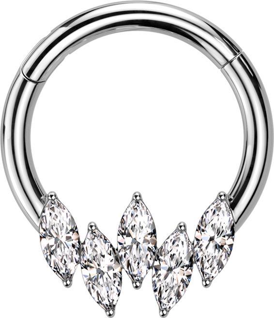 Produktbild Star Piercing Micro Segmentring klappbar silber fünf Ovale Kristalle silber (ohne Messing, Chirurgenstahl 316L)