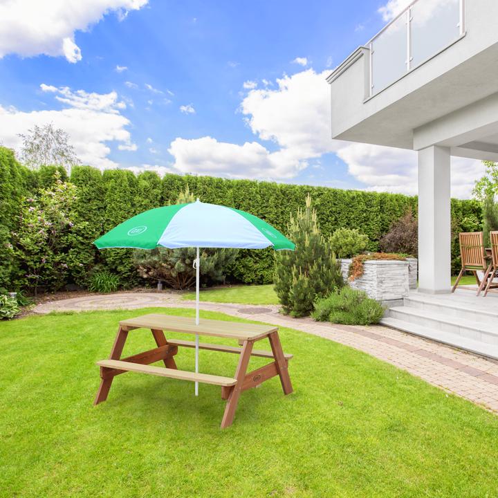 Image du produit Axi Nick Pick Table Marron - Parasol Vert/Blanc