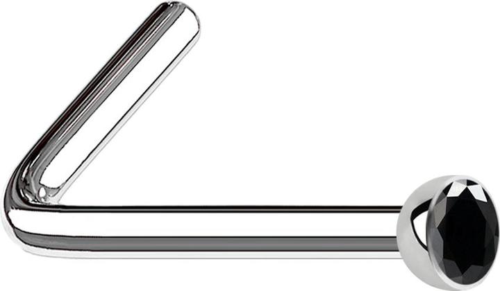Star Piercing Nasenstecker gewinkelt silber mit Kristall schwarz (Chirurgenstahl 316L, ohne Messing)
