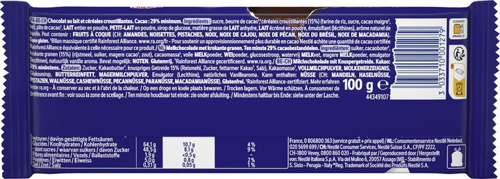 Valeurs nutritives et ingrédients Crunch Tablette Chocolat au lait (100 g)