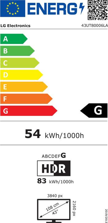 Energie-Label LG 43UT80006LA.API (43", UT80, LED, 4K, 2024)