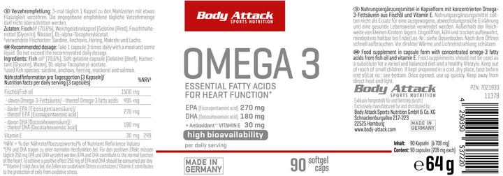 Nährwerte und Zutaten Body Attack Omega 3 (90 Stück, Kapseln)