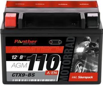 Produktbild Panther Batterien Motorradbatterie AGM YTX9-BS 12V 8Ah (12 V, 8 Ah)