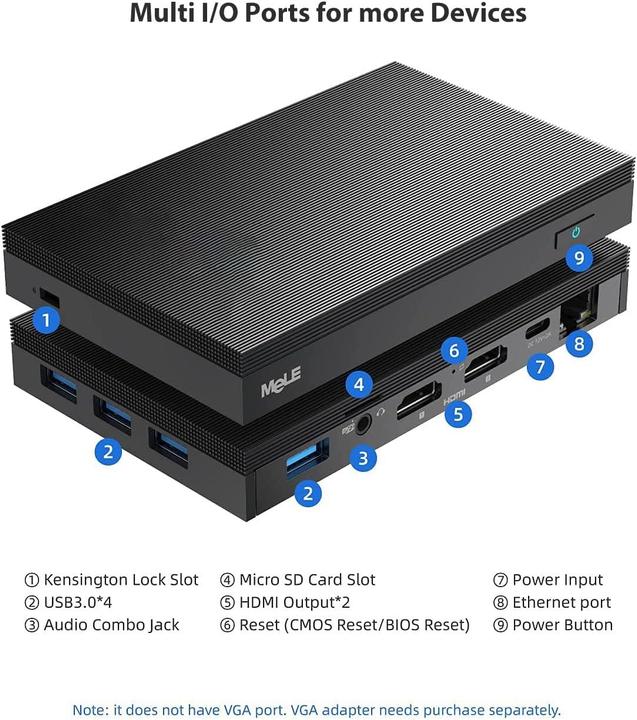 Produktbild Mele Lüfterloser Mini PC Quieter2Q mit Windows 11 Pro (4 GB)