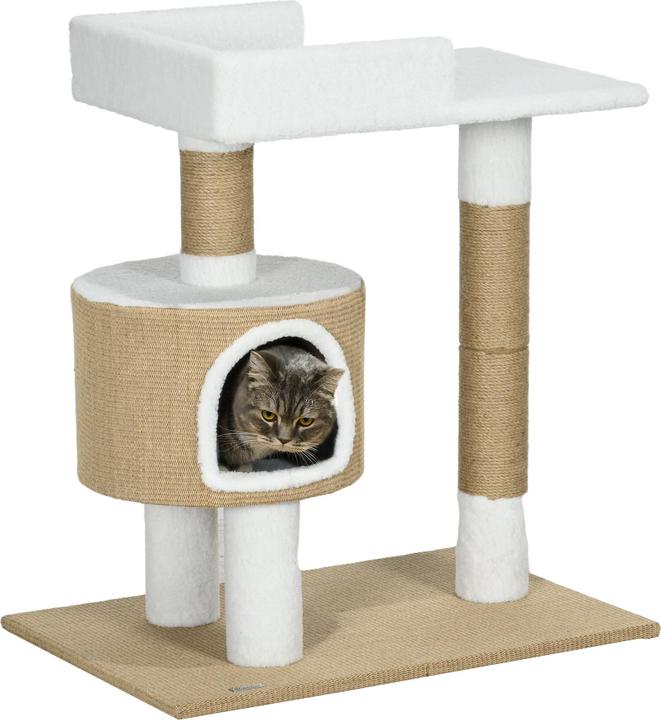 Actual product image PawHut Scratching post with cat cave and lying area (79 cm, Brown+White)