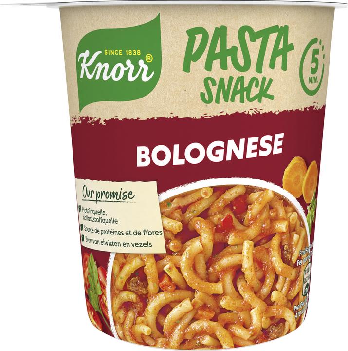 Produktbild Knorr Pasta Snack Bolognese Becher, Italienischer Genuss mit Teigwaren, in 5 Minuten zubereitet (82 g)
