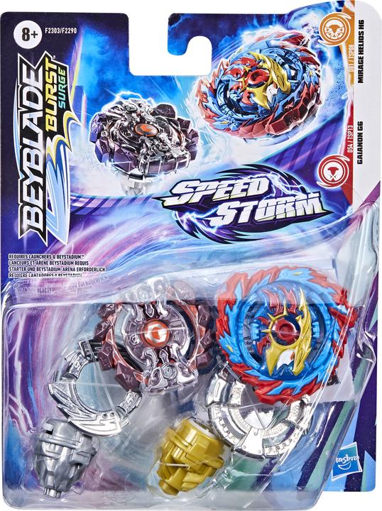 Actual product image Hasbro eyblade Burst Surge Speedstorm Mirage Helios H6 und Gaianon G7 (English, French, German, Italian)