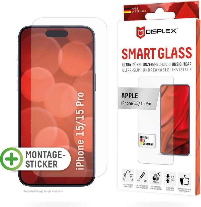 Actual product image Displex Smart Glass (1 Piece, Apple iPhone 15 Pro, Apple iPhone 15)