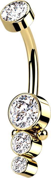 Immagine prodotto Star Piercing Disco a banana filettato internamente in oro con cristallo e tre cristalli (senza ottone, Acciaio chirurgico 316L)