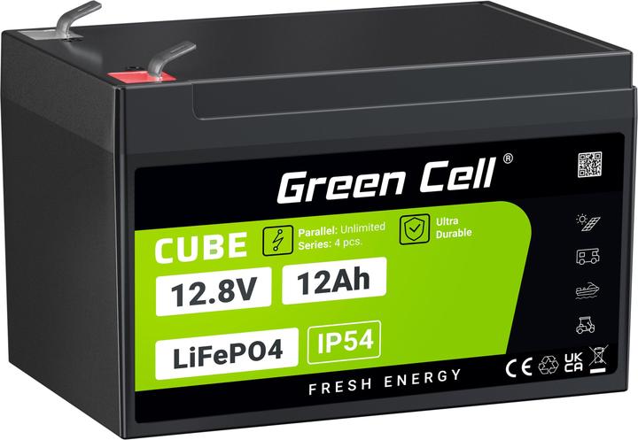 Produktbild GreenCell Green Cell CUBE LiFePO4 Spezial-Akku LiFePo-Block Flachstecker Li-Ion 12.8 V 12 (12.80 V, 12 Ah)