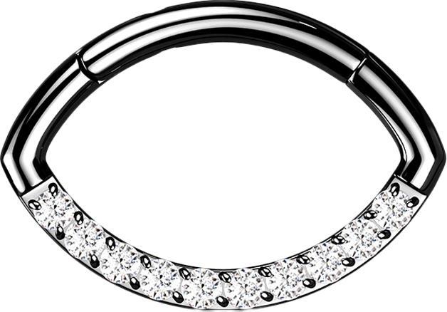 Actual product image Star Piercing Micro segment ring hinged black oval front crystals silver (without brass, Titanium G23)